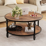 Garvee Round Coffee Table for Living Room Rustic Center Table with Storage Shelf Wood Circle Coffee Table with Sturdy Metal Legs, Easy Assembly - Brown