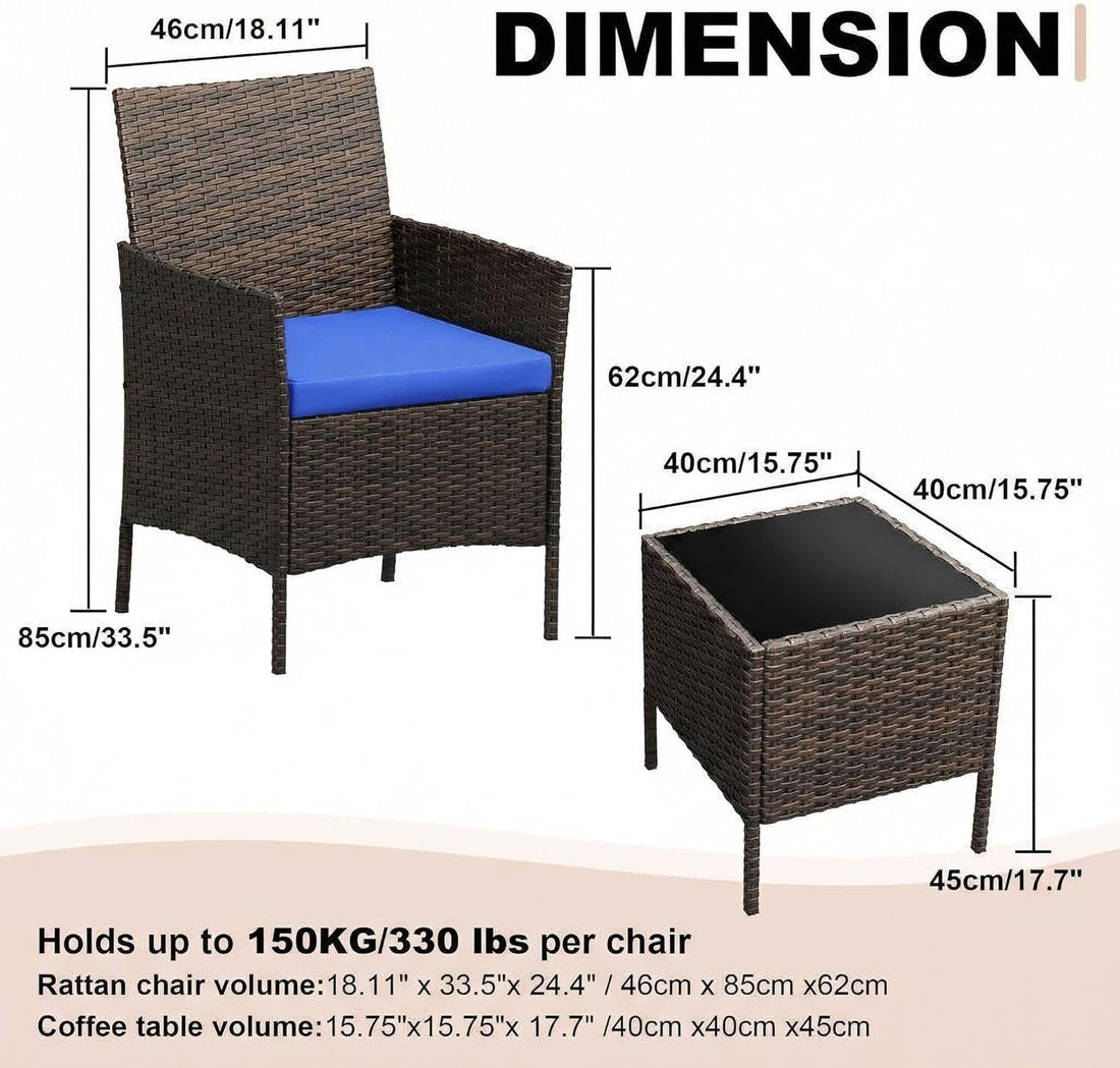 Garvee Patio Porch Furniture Sets 3 Pieces PE Rattan Wicker Chairs with Table Outdoor Garden Furniture Sets