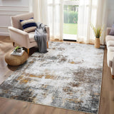 Garvee Abstract Brown 9x12 Modern Washable Large Area Rug – Stain-Resistant, Non-Slip Low-Pile Carpet for Living Room, Apartment, or Playroom - Brown