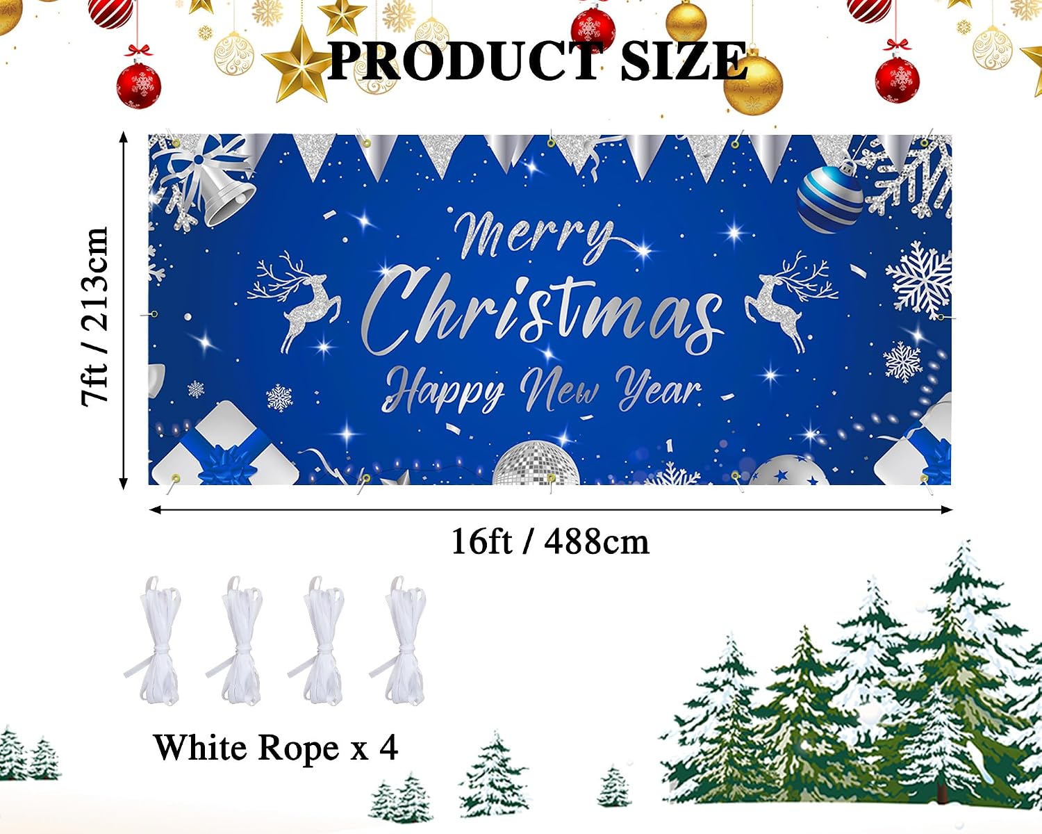 Garvee Christmas & New Year Garage Door Cover - 7x16 ft Holiday Banner with 4x6 m Ribbons | Vibrant Polyester Decor for Home, Church, Party | Durable & Reusable Xmas Decoration