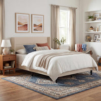 Garvee Full Size Bed Frame with Wingback Headboard, Velvet Upholstered Platform Bed Frame with Sturdy Wooden Slats Support, No Box Spring Needed, Easy Assembly, Beige