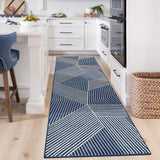 Garvee Washable 2x6 Blue Hallway Runner Low Pile Non Slip Kitchen Rug Geometric Stripped Lines Indoor Carpet Ultra Thin Foldable Mat - Blue
