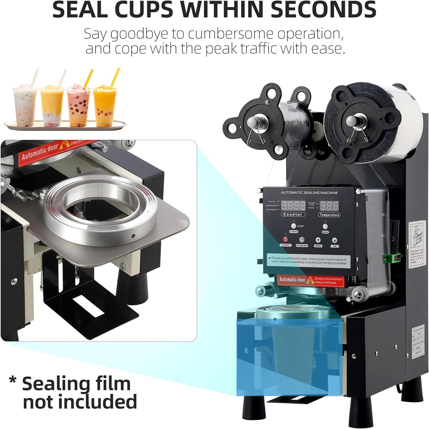 500-650 Cups/H Auto Cup Sealer, 90/95mm for Tea & Coffee