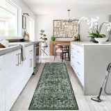 Garvee Runner Rug 2x6 Washable Vintage Floral Entryway Runner Green Non-Slip Soft Low Pile Carpet for Hallway Kitchen - Green