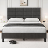 Garvee Queen Bed Frame with Adjustable Headboard, Linen Upholstered, Sturdy Metal Frame, Wooden Slats, Noise-Free, Grey - Light Gray