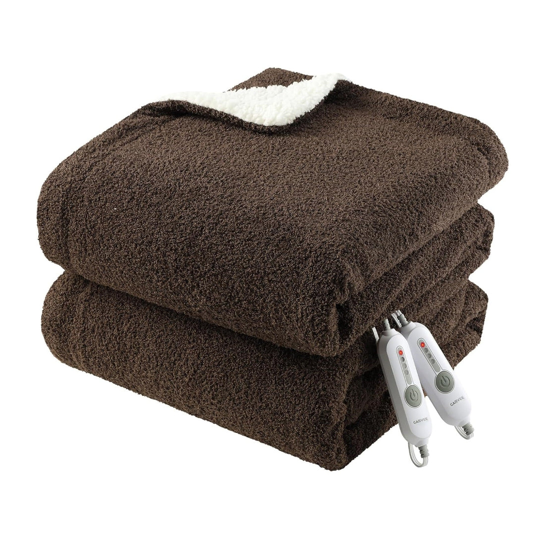 Garvee Heated Blanket Queen Size, Electric Blanket Dual Control Soft Double Sherpa with 4 Heating Levels & 10H Auto Off, Over-Heat Protection, Machine Washable, ETL Certification, Brown 84"x90"