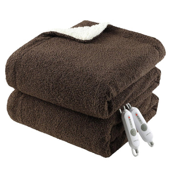 Garvee King Size Electric Blanket, Heated Blanket Dual Control Soft Double Sherpa Cozy with 4 Heating Levels & 10H Auto Off, Over-Heat Protection, Machine Washable, ETL Certification, Brown 90"x100"
