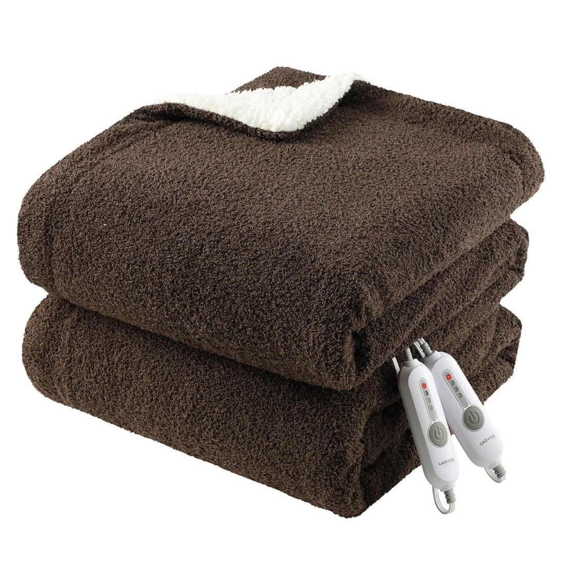Garvee King Size Electric Blanket, Heated Blanket Dual Control Soft Double Sherpa Cozy with 4 Heating Levels & 10H Auto Off, Over-Heat Protection, Machine Washable, ETL Certification, Brown 90"x100"