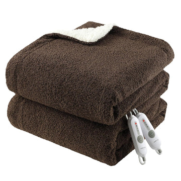 Garvee King Size Electric Blanket, Heated Blanket Dual Control Soft Double Sherpa Cozy with 4 Heating Levels & 10H Auto Off, Over-Heat Protection, Machine Washable, ETL Certification, Brown 90"x100"