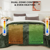 Garvee Heated Blanket Queen Size with Dual Control, Velvet Soft Fast Heating Blankets Queen, 4 Heat Settings & 10H Auto Off, Machine Washable, ETL Certified Electric Blanket, 84"x90" Green