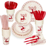 Garvee 215 Pcs Christmas Plates and Napkins Set Serve 25, Christmas Tree Disposable Tableware Set, Christmas Decorations Includes Plates, Cups, Napkins, Christmas Tableware - style-1