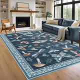 Garvee Blue 8x10 Mushroom Washable Rug for Living Room Non Slip Rug for Bedroom With Rubber Back Soft Low-Pile Stain Resistant Foldable Large Carpet for Office Nursery Dining Room - Blue