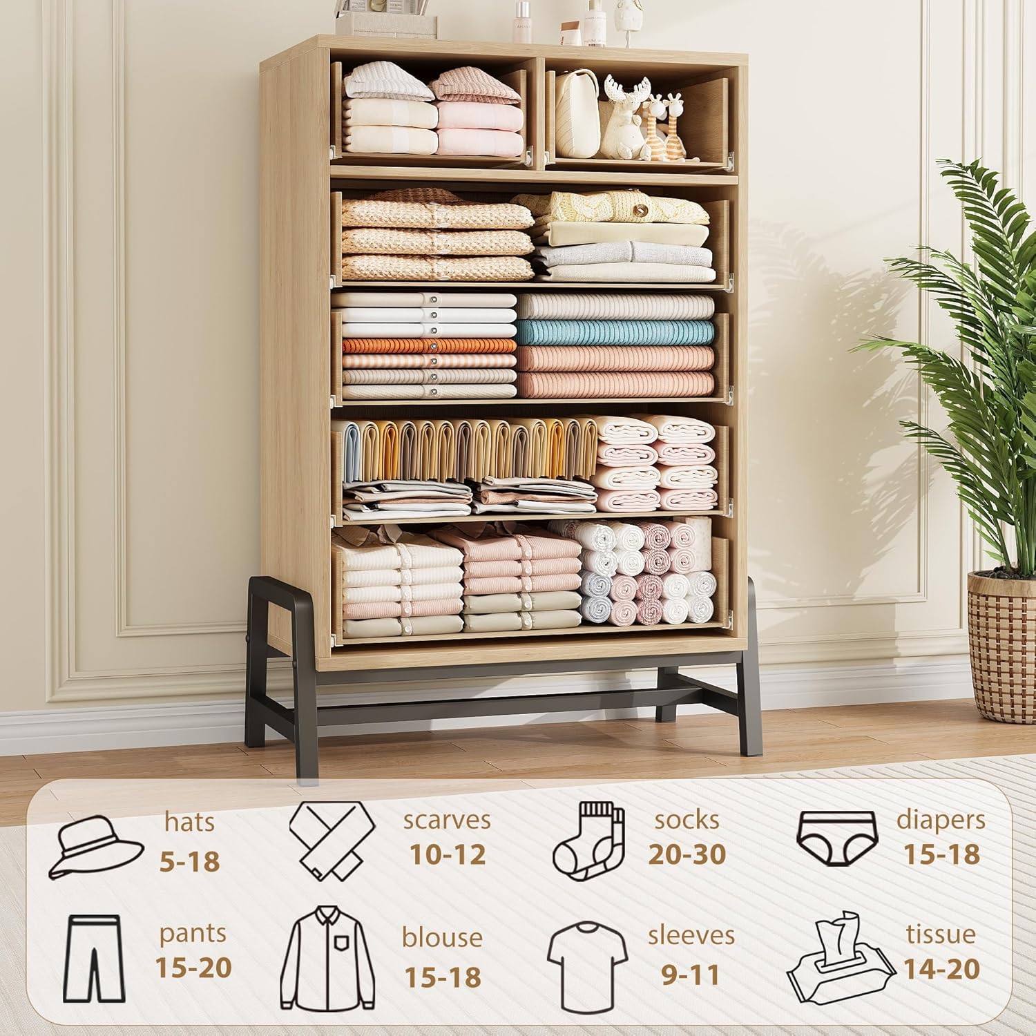 Garvee 4+2 Dresser for Bedroom, 46.6 in Tall Drawer with Large Storage Space, Metal Legs, Freestanding Wooden Closet Storage Dresser Chest for Living Room, Bedroom, Entryway, Natural Oak