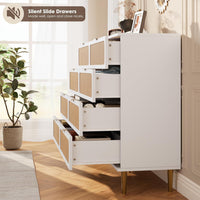 Garvee Rattan 8 Drawer Dressers for Bedroom, Tall Dresser with Deep Drawers, Large Chest of Drawers for Closet with Wide Top, Long Wooden Dresser for Living Room, Hallway, Kids Room, White