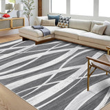 Garvee Modern Area Rug 8x10 Area Rugs for Living Room Indoor Soft Washable Rug Non-Slip Rugs for Bedroom Wave Distressed Floor Carpet Low Pile Foldable Rug for Dining Office Nursery Dark Grey - Dark Gray