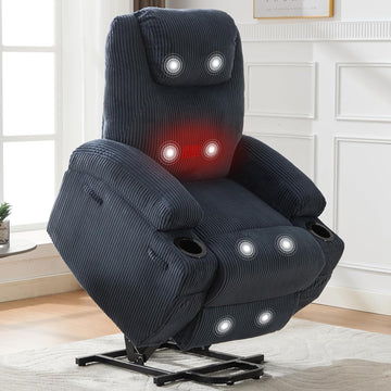 Garvee Power Lift Recliner Chair for Elderly, Electric Lift Chair with Massage and Heat, 135°Adjustable Corduroy Electric Recliner Chairs with 2 Cup Holders and Stand Assist for Living Room, Blue