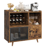 Garvee Vintage Wine Bar Cabinet, Liquor Coffee Bar Cabinet with Wine Rack and Glass Hanger, Sturdy Buffet Storage Cabinet for Kitchen Dining Living Room