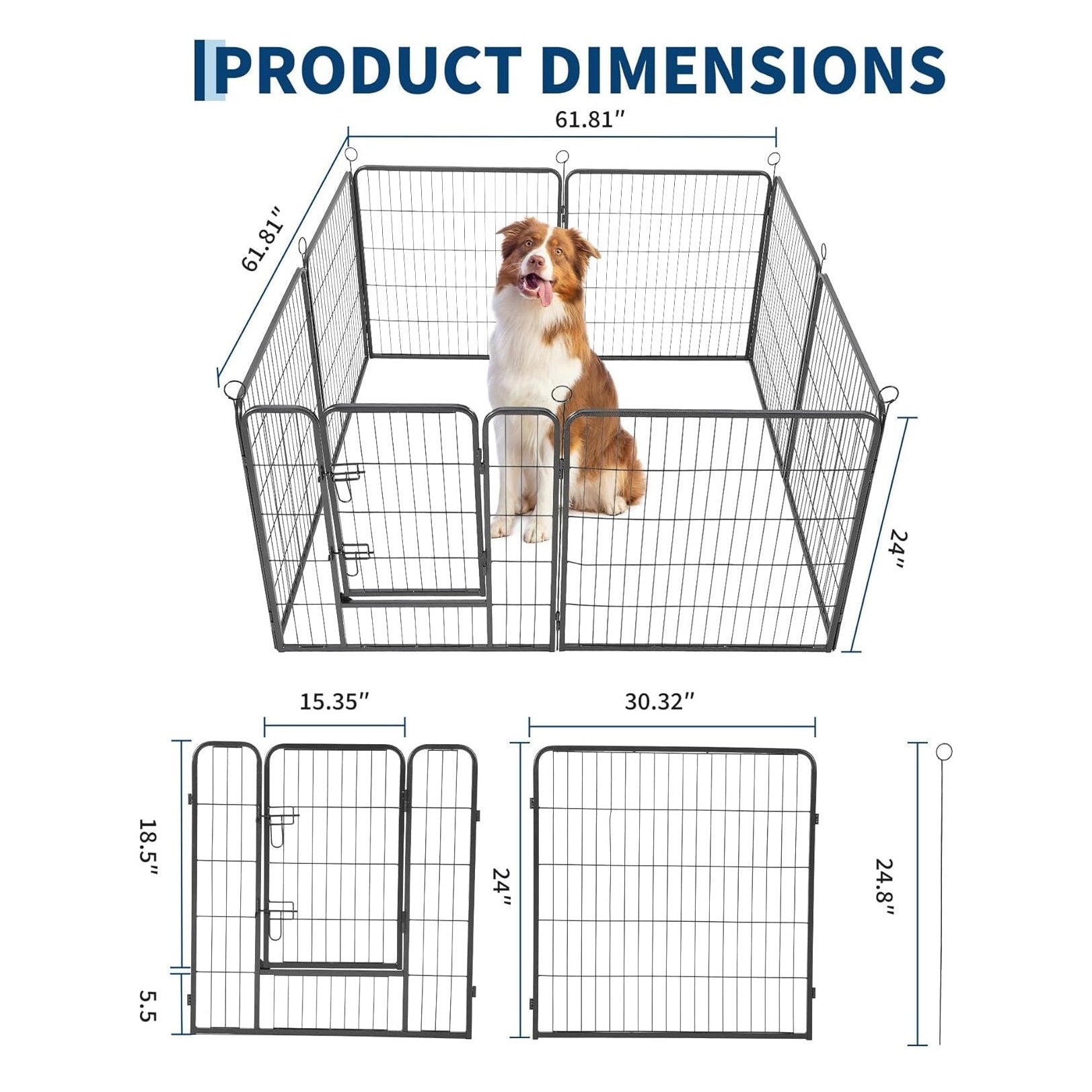Garvee Outdoor Dog Playpen, Heavy Duty Metal Pet Exercise Pen, Metal Dog Fence with Gate, Pet Fence for Large/Small Dogs, Portable Dog Fence for RV Camping, Yard, Garden