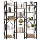 Garvee Triple Wide 5 Tier Book Shelf, Industrial Large Bookshelves, Metal Frame, MDF Board, Retro & Industrial Style, 70.8” x 58.6” x 11.8”, Living Room, Bedroom, Home Office - Grey