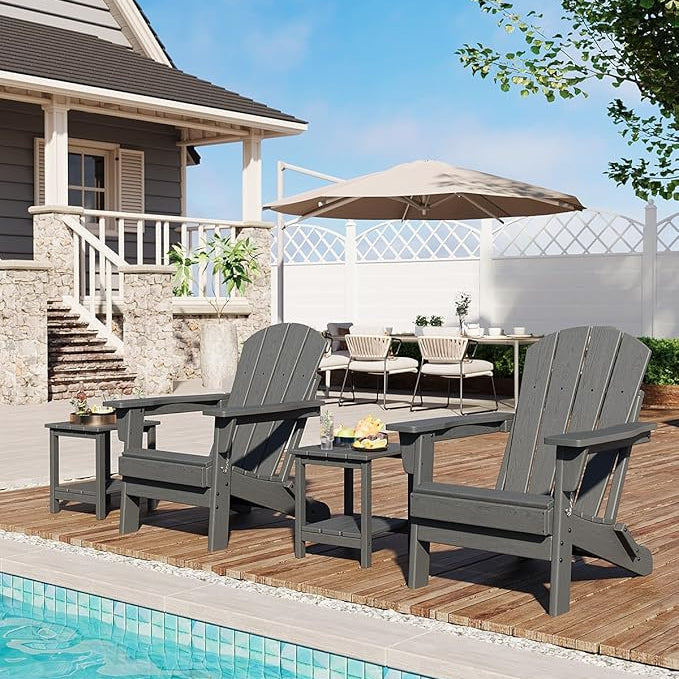 Garvee Folding Adirondack Chairs Set of 4 HDPE Plastic Weather Resistant 380Lbs Capacity Wood Texture Gray for Patio Fire Pit Deck