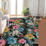 Garvee Bedroom Rug Washable Area Rug Non Slip Low Pile Boho Floral Carpet Black 5x7ft - Black Bottom