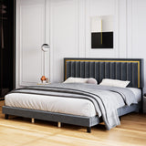 Garvee King Size Bed Frame + Wood Slat Support + Adjustable Headboard, Velvet Upholstered + Solid Wood, Metal Base + Extra Center Support, Storage + Bedroom, Apartment - Dark Gray