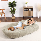 Garvee Dog Bed for Adult, Human Size Giant Dog Bed for Men and Women, 71”x48”x14” Human Dog Lazy Sofa Bed for People and Pets, Washable Strip Flannel Nap Bed Adult Oval, Human-Sized Dog Bed,Khaki - Khaki