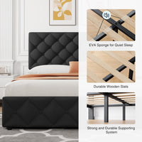 Garvee King Size Bed Frame with 4 Storage Drawers, Linen Upholstered Platform Bed Frame with Adjustable Headboard, Diamond Stitched Button Tufted, No Box Spring Needed, Black