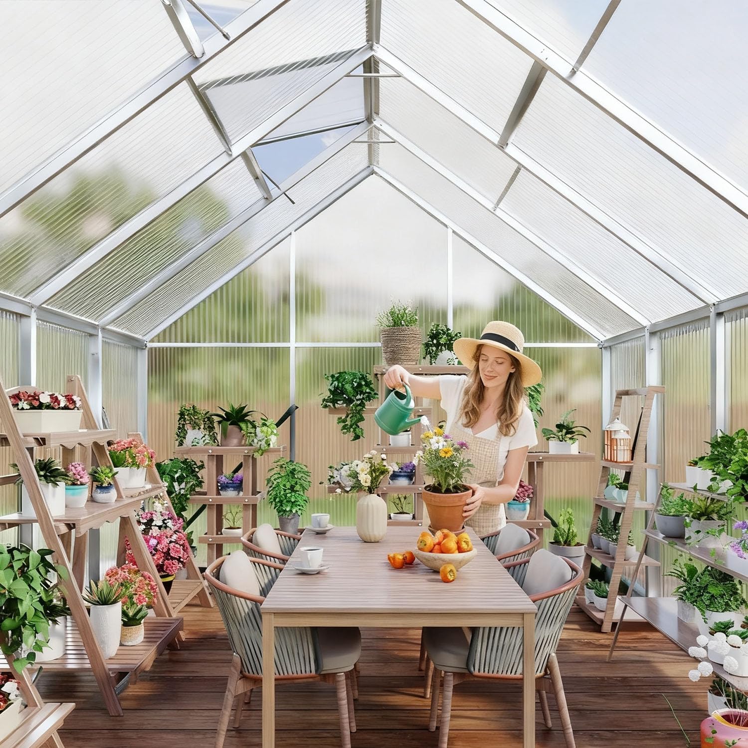 Garvee 8'X10' Silver Large Enhanced Aluminum Greenhouses Kit for Outdoors, Aluminum-Framed Polycarbonate Greenhouse, Heavy Duty Polycarbonate Greenhouse with Quick Setup Structure and Roof Vent