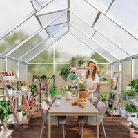 Garvee 8'X10' Silver Large Enhanced Aluminum Greenhouses Kit for Outdoors, Aluminum-Framed Polycarbonate Greenhouse, Heavy Duty Polycarbonate Greenhouse with Quick Setup Structure and Roof Vent