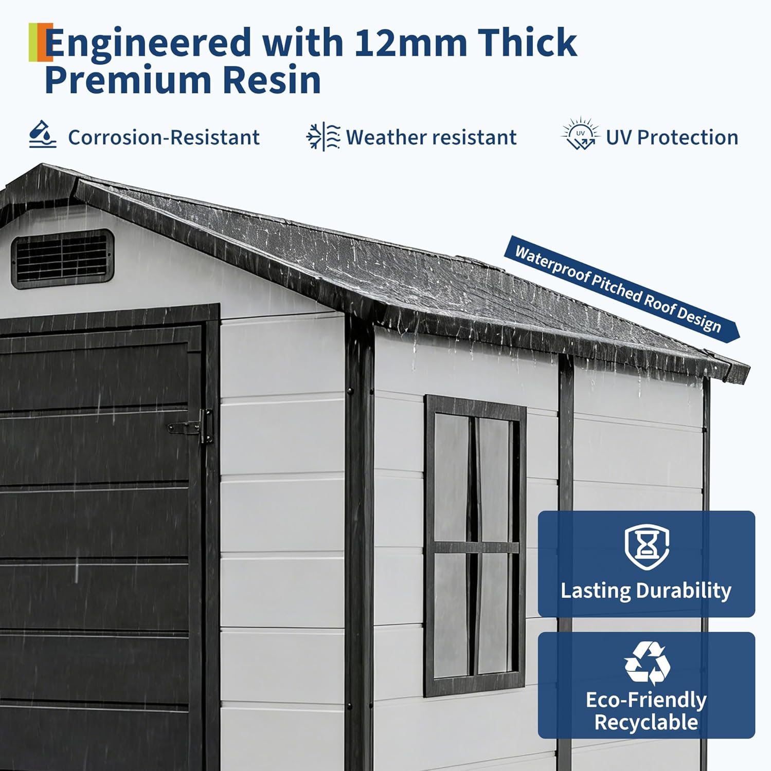 Garvee 4x6 FT Outdoor Storage Shed with Floor, Plastic Resin Garden Shed with Window & Sloping Roof & Lockable Door for Patio Backyard Garden, Lawn Mower, Bike, Tool Storage