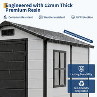 Garvee 4x6 FT Outdoor Storage Shed with Floor, Plastic Resin Garden Shed with Window & Sloping Roof & Lockable Door for Patio Backyard Garden, Lawn Mower, Bike, Tool Storage