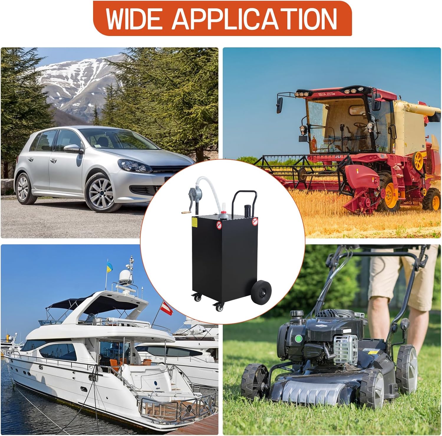 Garvee 45 Gallon Portable Gas Caddy Gasoline Diesel Can Hand Siphon Pump With Rolling Flat-Free Solid Rubber Wheels for Boat, Atv, Car, Motorcycle - Black