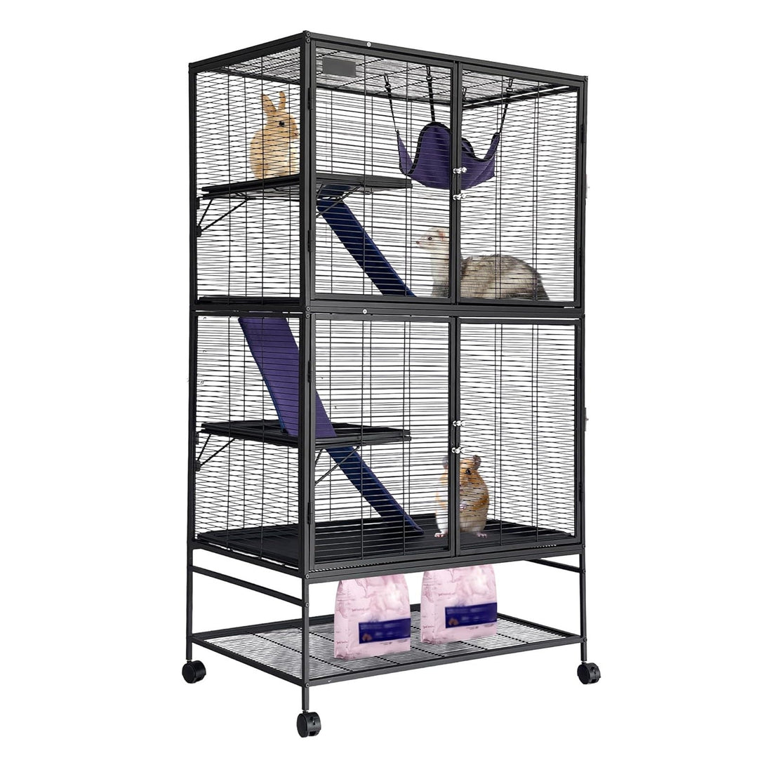 Garvee Metal Cat Cage 64 Inch Tall Multi-Level Ferret Cage for Small Animals Indoor Outdoor Playpen with Hammock Detachable Metal Wire Kennel for Cats Chinchilla Rabbit Guinea Pigs