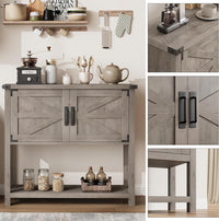 Garvee Farmhouse Console Table with 2-Door, Wood Coffee Bar Cabinet Sofa Table, Entryway Table with 2 Storage Cabinets, Farmhouse Buffet Sideboard for Kitchen, Living Room, Hallway, 32 Inch, Grey
