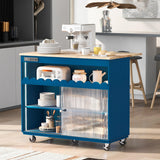 Garvee Kitchen Island with Drop Leaf LED Light Kitchen Cart on Wheels with Power Outlets 2 Sliding Fluted Glass Doors Large Kitchen Island Cart 2 Cabinet 1 Open Shelf Rubberwood Countertop