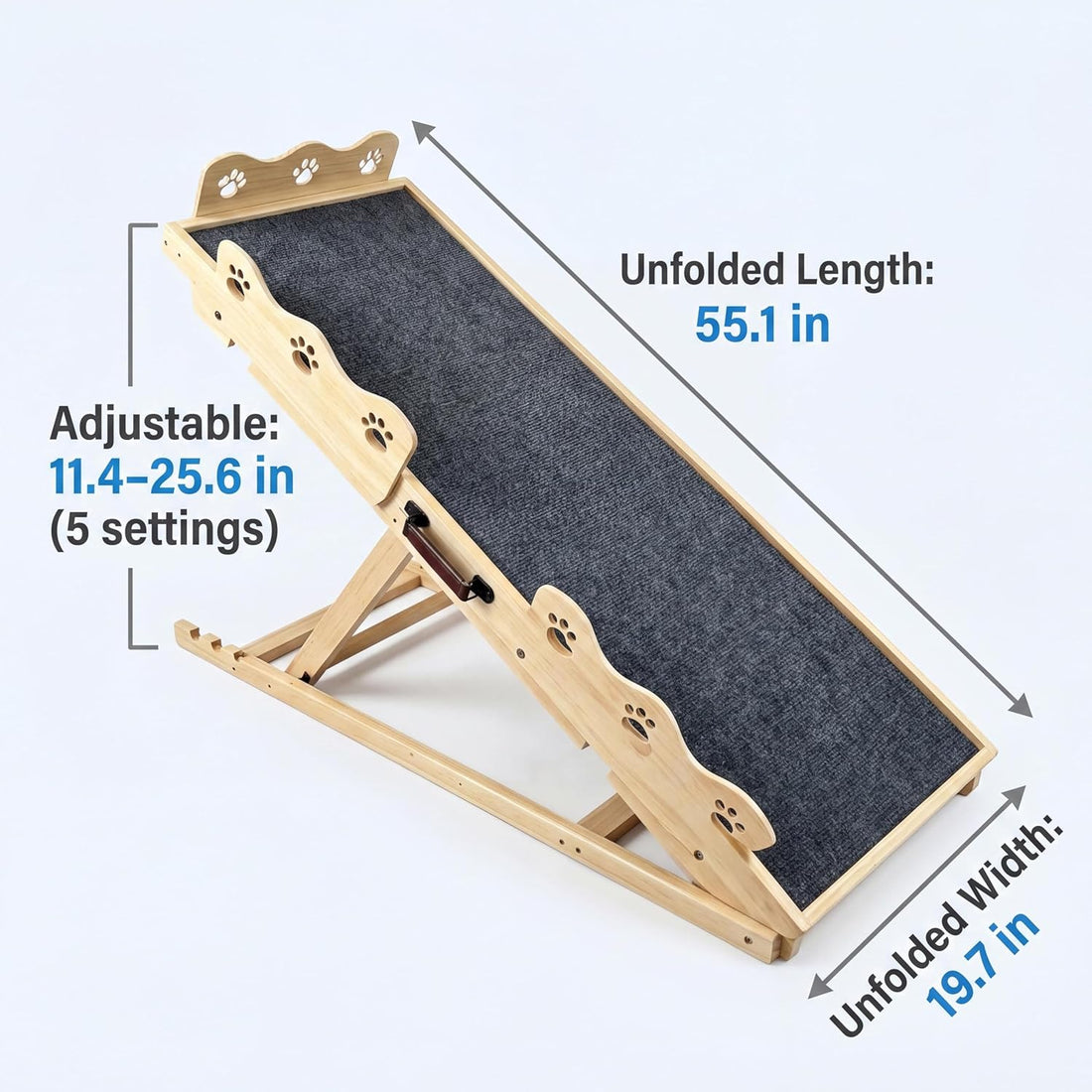 Garvee Wooden Adjustable Dog Ramp for Bed Couch Pet Ramp for Small or Large Dog with Non-Slip Surface Portable Dog Car Ramp for SUV Car. RVs & Truck. Up to 250 LBS