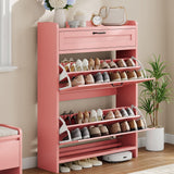 Garvee Shoe Cabinet with Flip Drawer for Home Storage, Compact Size, White - Pink