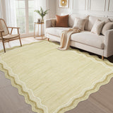 Garvee Washable Scalloped Area Rugs 5x7 Beige Modern Low Pile Accent Carpet for Living Room Bedroom - Beige