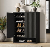 Garvee 31.5 Inch Shoe Cabinet Large Wooden Shoe Organizer with Adjustable Shelves for Entryway Living Room Black - Retro Black