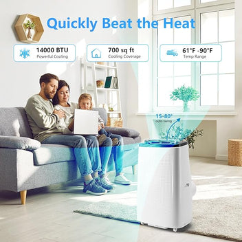 Garvee Portable Air Conditioners, 14000 BTUs Portable AC Unit 3-in-1 Cooling, Dehumidifier & Fan, Standing A/C Portable Air Conditioner for Room Up to 750 Sq. Ft, 24H Timer, Window Kits