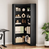 Garvee Corner Bookshelf, 71.8" Farmhouse Corner Bookcase with Large Storage, Tall Bookcase Heavy Duty 5 Tier L-Shaped Corner Shelf Large Display Rack for Bedroom Living Room Home Office, Black - Black