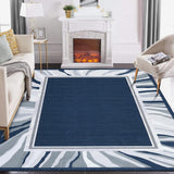 Garvee Modern Blue 9x12 Bordered Rug, Washable Low Pile Anti-Slip Carpet for Living Room & Bedroom | Foldable Indoor Office Use - Blue