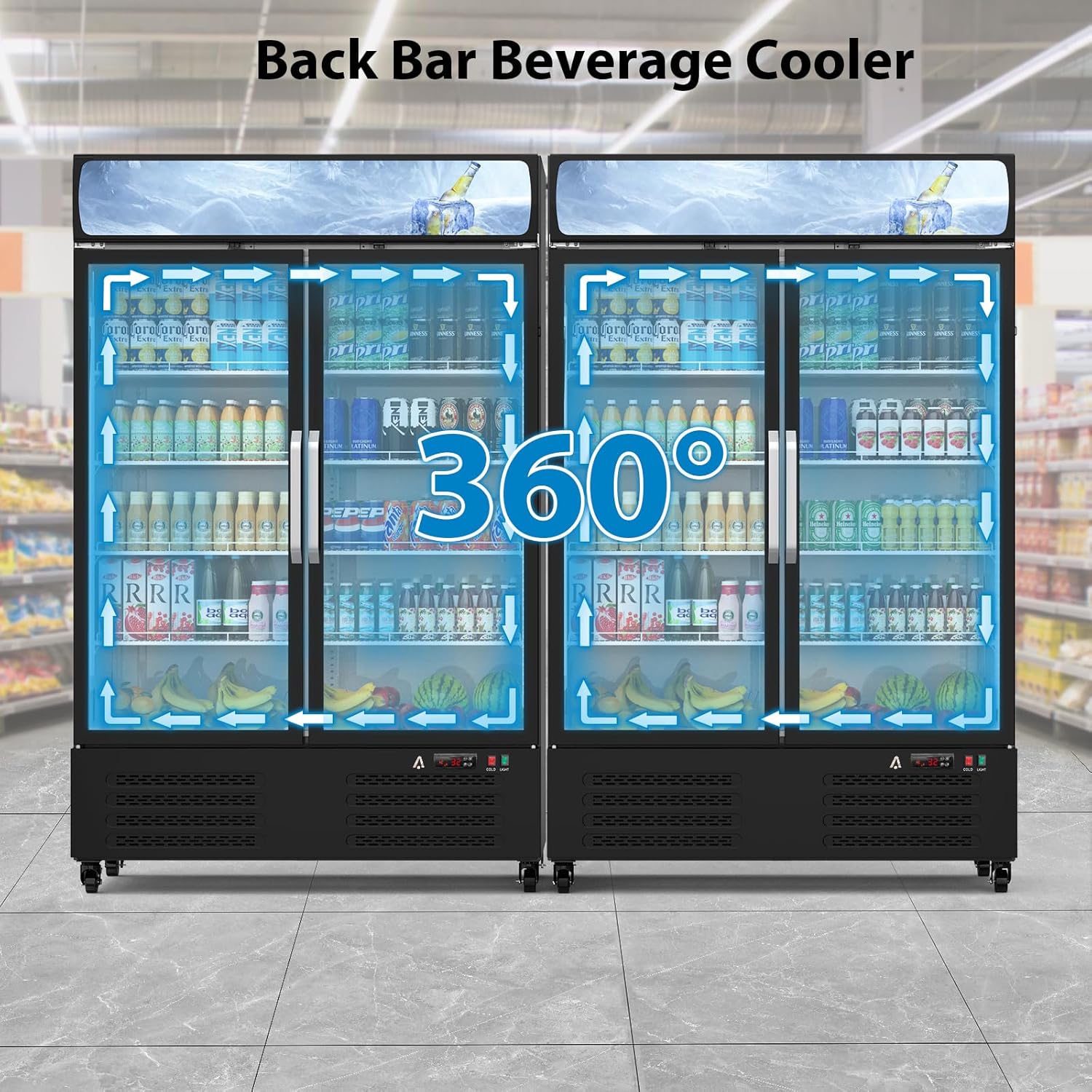 Garvee Commercial Refrigerator, Glass Door with LED Lighting - Upright Beverage Display Cooler for Home, Store, Gym, or Office, Featuring Double Swing Doors and 36.3 cu.ft