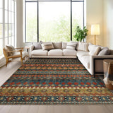 Garvee Boho Multicolor 8x10 Washable Area Rugs, Non Slip Farmhouse Living Room Rug Large Geometric Printed Distressed Low Pile Ultra Soft Throw Rug Foldable Stain Resistant Carpet for Bedroom Nursery - Multicolor
