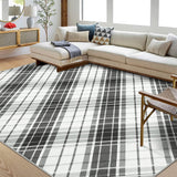 Garvee 10x13 Area Rugs for Living Room Modern Plaid Washable Rug Indoor Soft Low Pile Bedroom Rug Non Slip Backing Print Carpet Foldable Thin Rugs for Dining Room Home Office Nursery Playroom, Black - Black