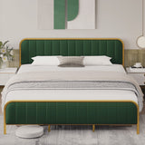 Garvee Full Size Velvet Upholstered Bed Frame with Headboard, Gold Frame, Wooden Slats, No Box Spring Needed, Green and Gold, Modern Design, Underneath Storage, Easy Assembly - Gold+green