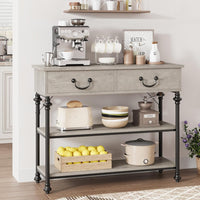 Garvee Console Table with Drawers, Narrow Entryway Table, MDF Wood & Metal, 3-Tier Storage, Adjustable Footpads, Rustic Gray, Living Room, Foyer
