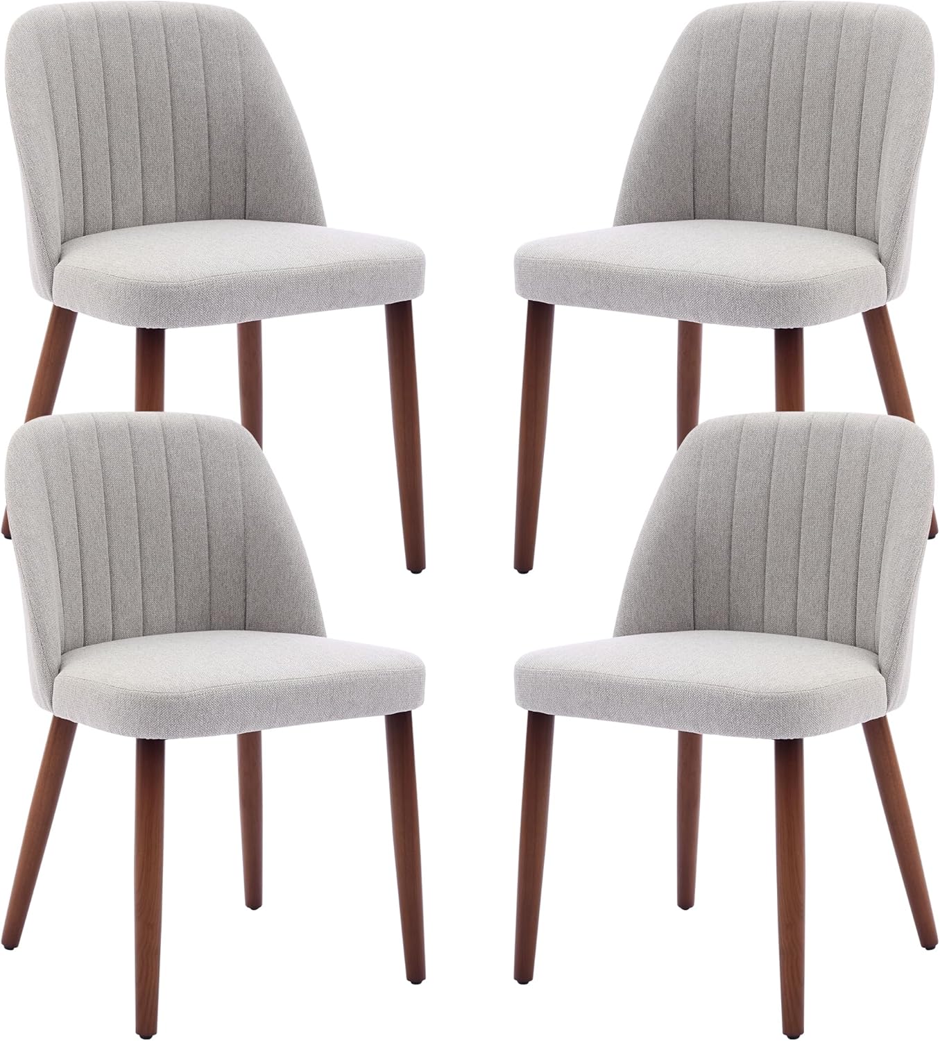 Garvee Set of 4 Mid-Century Modern Fabric Upholstered Dining Chairs with Padded and Solid Wood Legs, Grey