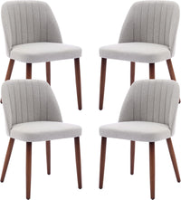 Garvee Set of 4 Mid-Century Modern Fabric Upholstered Dining Chairs with Padded and Solid Wood Legs, Grey
